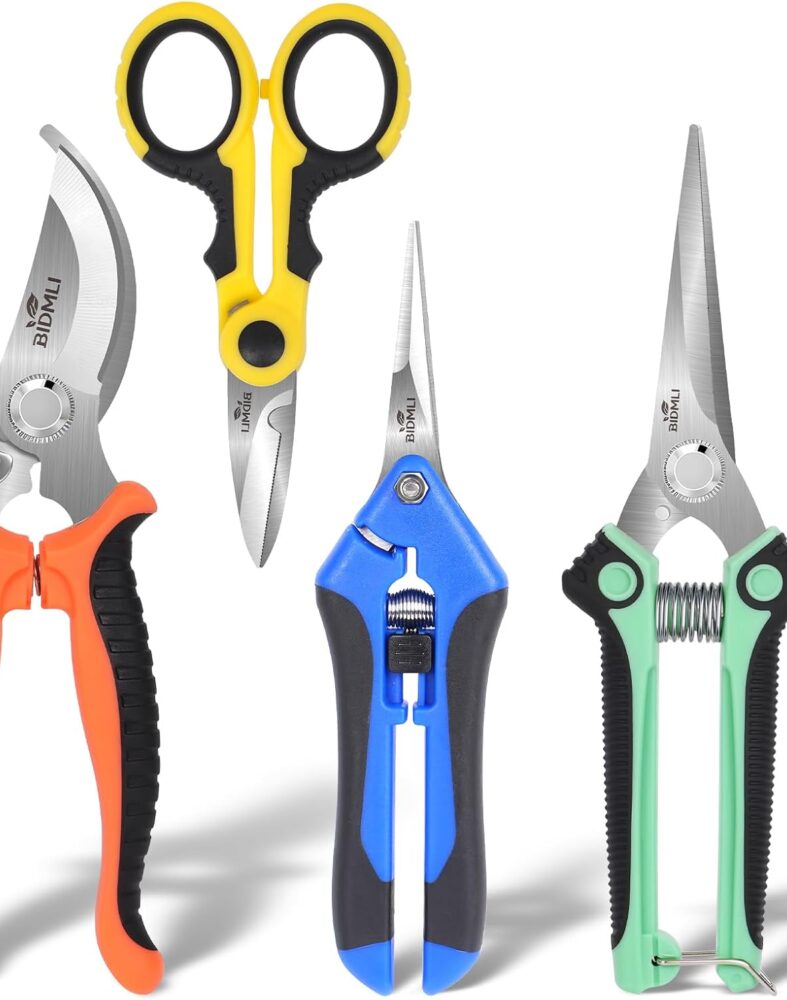 4-Pack Multifunctional Garden Scissors Set-BIDMLI Stainless Steel Pruning &Floral Shears with One-Piece Handle Blades for Tree Pruning, Flower Trimming, and Fruit Picking Tasks at Home&Garden Tool.