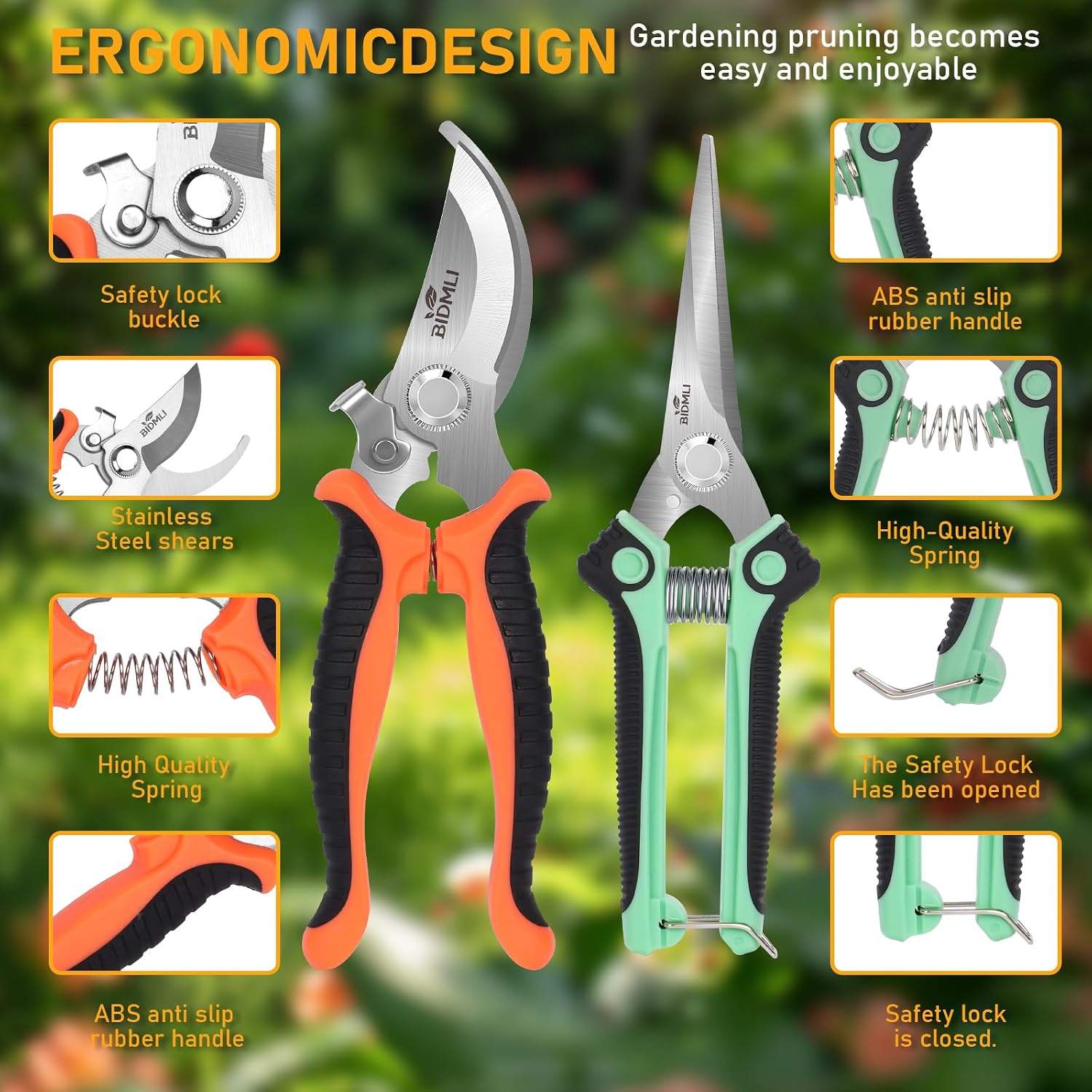 4-Pack Multifunctional Garden Scissors Set-BIDMLI Stainless Steel Pruning &Floral Shears with One-Piece Handle Blades for Tree Pruning, Flower Trimming, and Fruit Picking Tasks at Home&Garden Tool. - Image 4