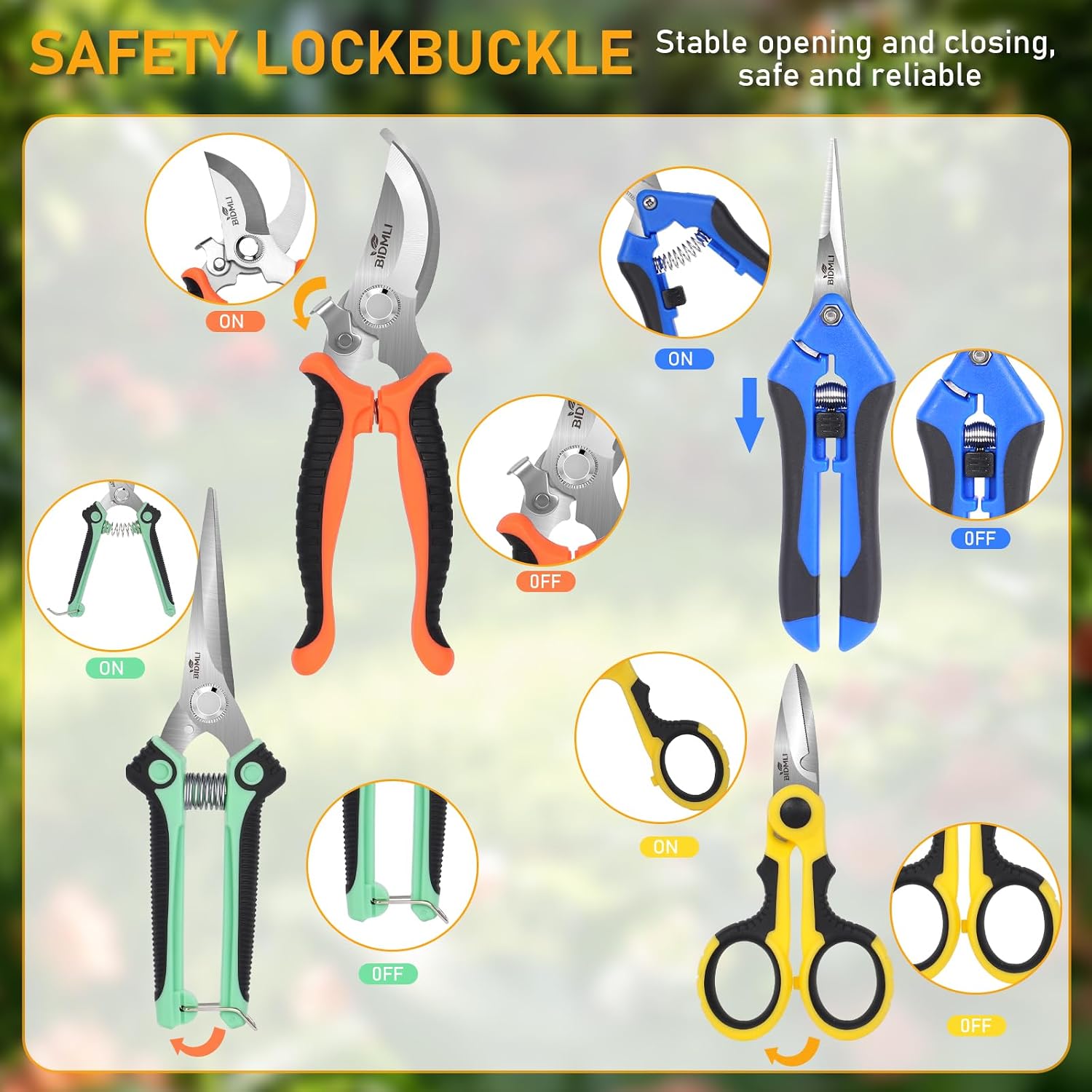 4-Pack Multifunctional Garden Scissors Set-BIDMLI Stainless Steel Pruning &Floral Shears with One-Piece Handle Blades for Tree Pruning, Flower Trimming, and Fruit Picking Tasks at Home&Garden Tool. - Image 5