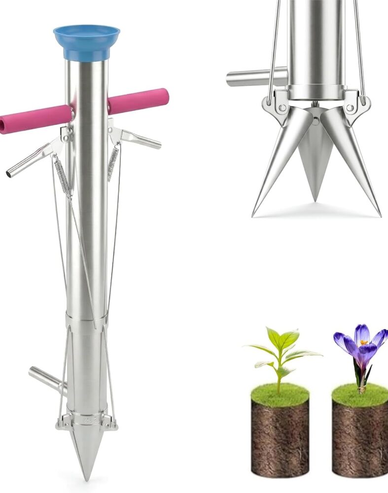 Bulb Planter, Planting Bulbs Manual Seedling Transplanter Weeder Sod Plugger Flower Planting Soil Sampler Long Handled Bulb Planter Plant Bulb Seeds (2 Handle-A)