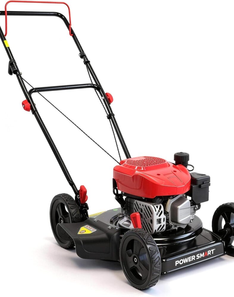 PowerSmart EasyCut 18-Inch Gas Lawn Mower, 144cc 4-Cycle Engine, Walk-Behind Push Lawn Mower, Side Discharge, 5-Position Height Adjustment, Ideal for Small Yards
