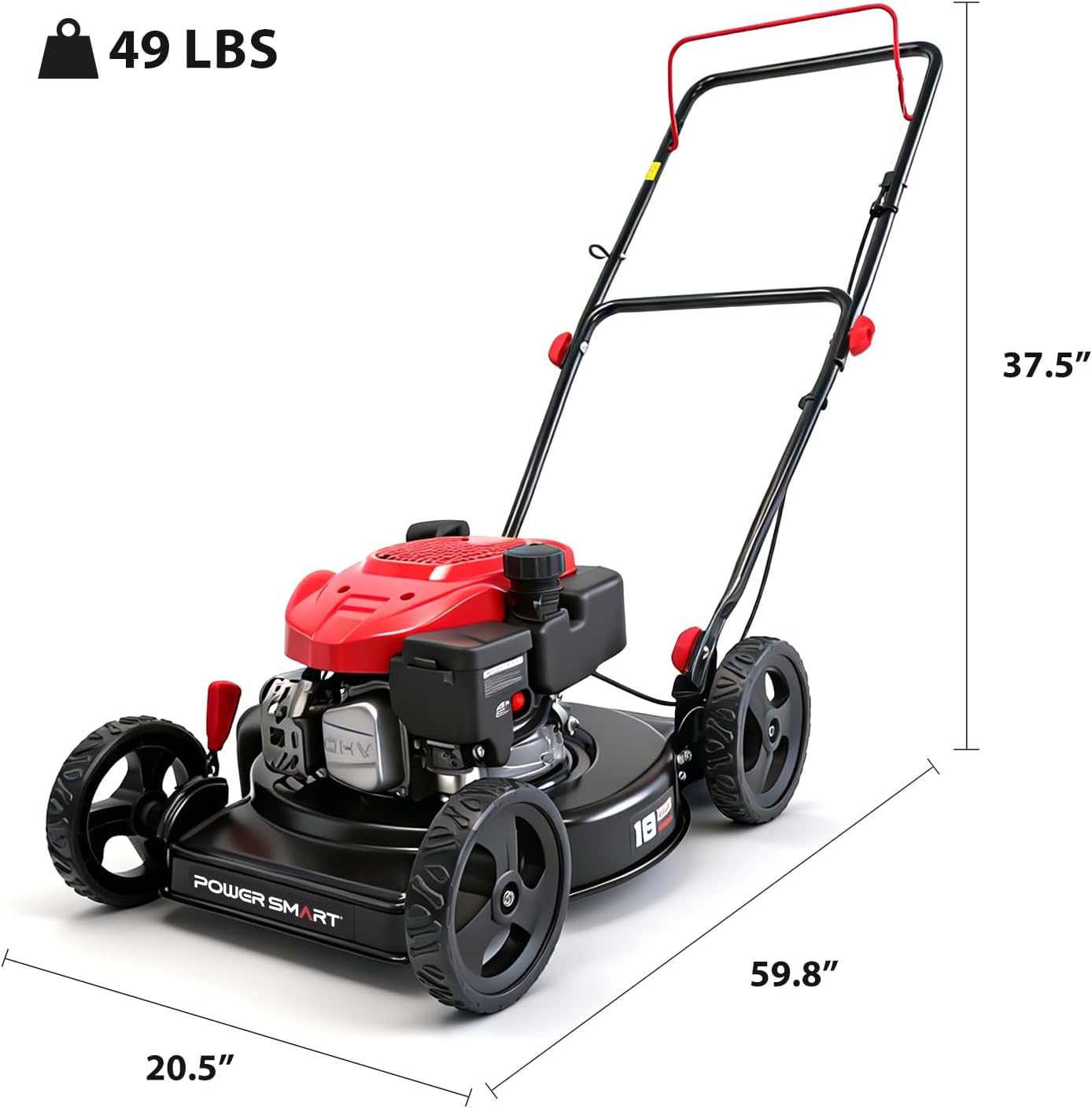 PowerSmart EasyCut 18-Inch Gas Lawn Mower, 144cc 4-Cycle Engine, Walk-Behind Push Lawn Mower, Side Discharge, 5-Position Height Adjustment, Ideal for Small Yards - Image 2