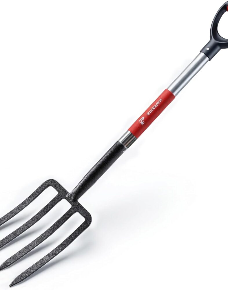 Digging Spading Fork Forged Steel with D Grip Handle 41” Premium 4-Tine Spading Digging Fork Sturdy Metal D-Grip Multi-Purpose Virtually Unbreakable Gardening Tool